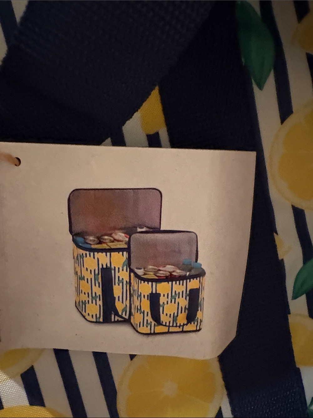 Yellow Navy Lemon Print Cooler Bag Set - Picture 3 of 5